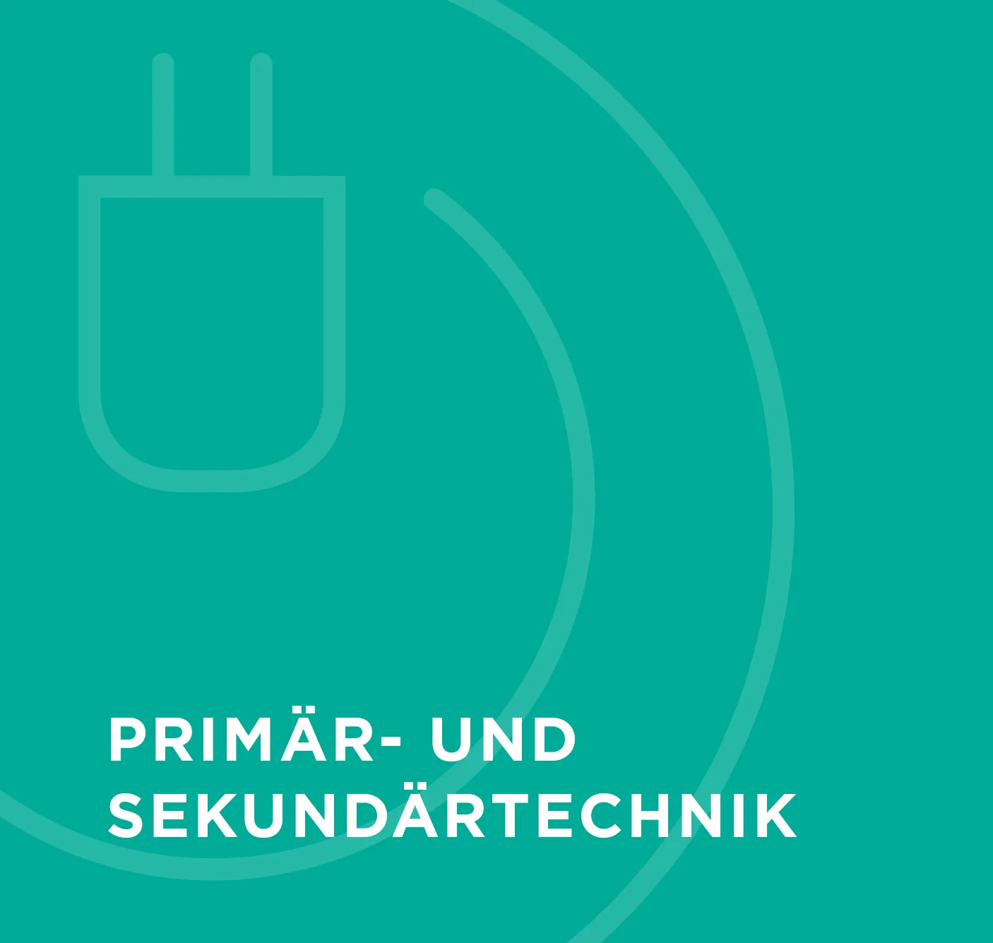 Grünes Hintergrundbild mit einem stilisierten Steckersymbol und Text 'Primär- und Sekundärtechnik' für Amprion GmbH.