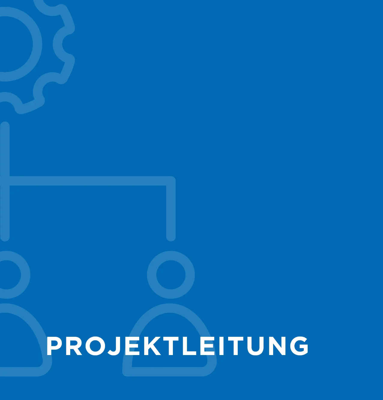 Blaues Diagramm mit Zahnradsymbol und zwei Personen, Text 'Projektleitung' im Kontext von Amprion GmbH.
