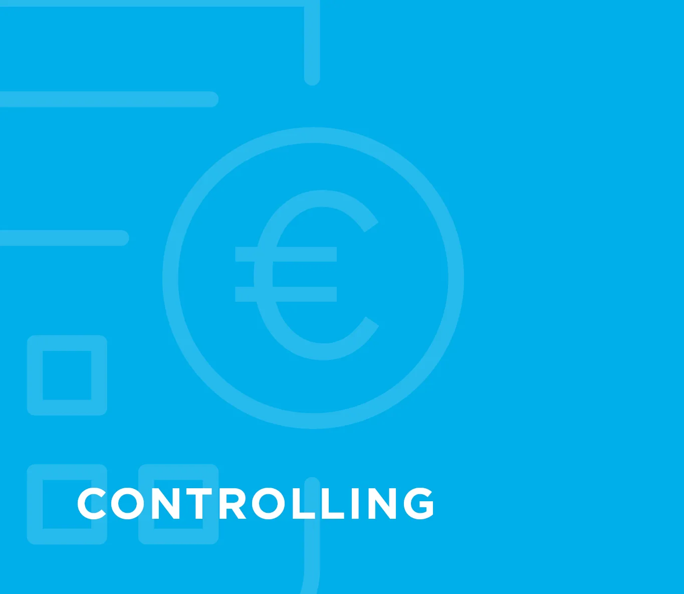 Blauer Hintergrund mit Euro-Symbol und dem Wort 'Controlling' für Amprion GmbH im Energiebereich.