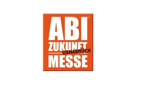 Logo der Abi Zukunft Messe in Osnabrück, weißer Text auf orangefarbenem Hintergrund.