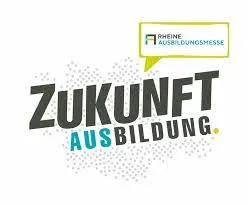 Logo mit dem Schriftzug „Zukunft Ausbildung“ und einem Hinweis auf die Rheine Ausbildungsmesse.