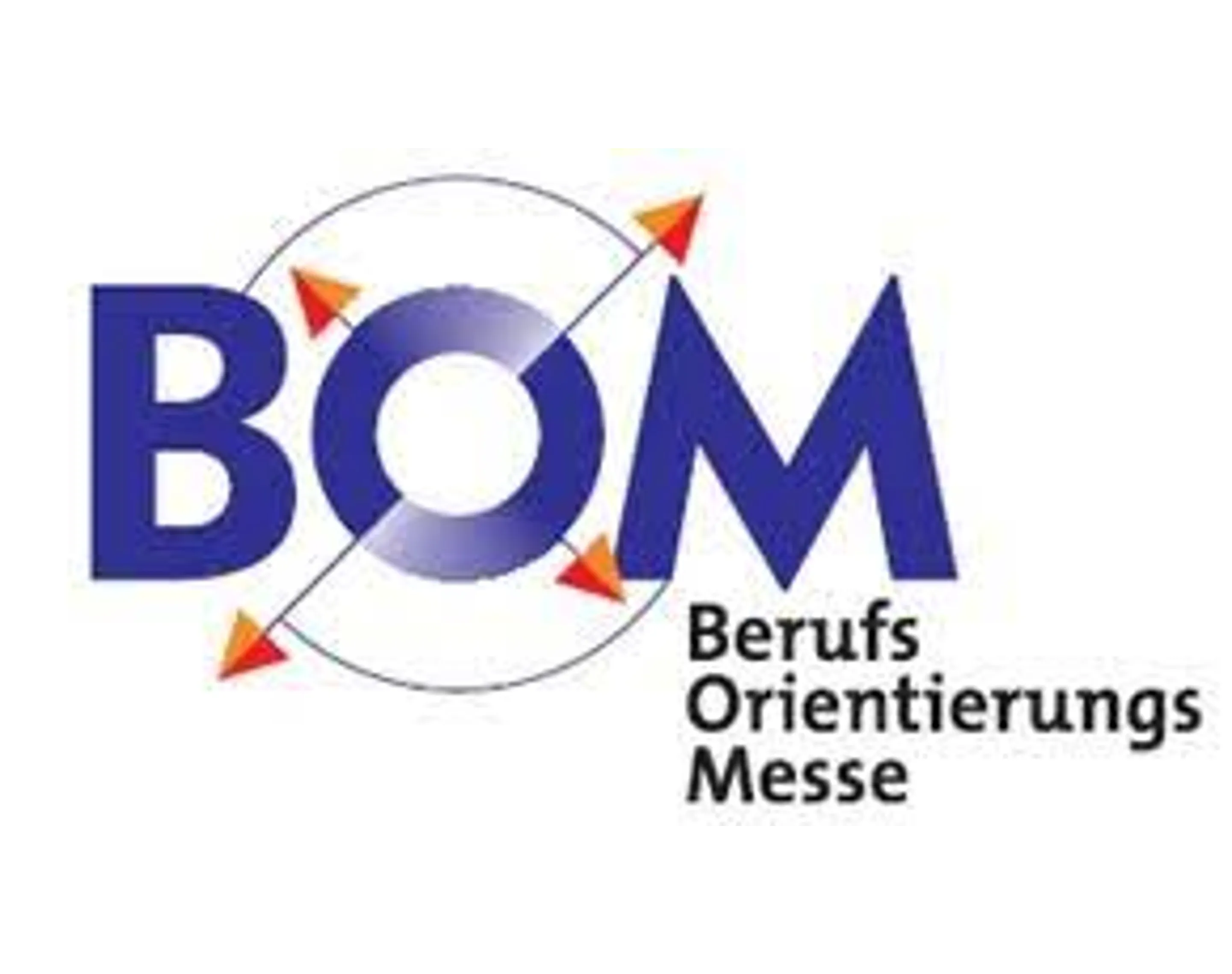 Logo der Berufsorientierungsmesse (BOM) mit vier Pfeilen, die auf verschiedene Richtungen zeigen.