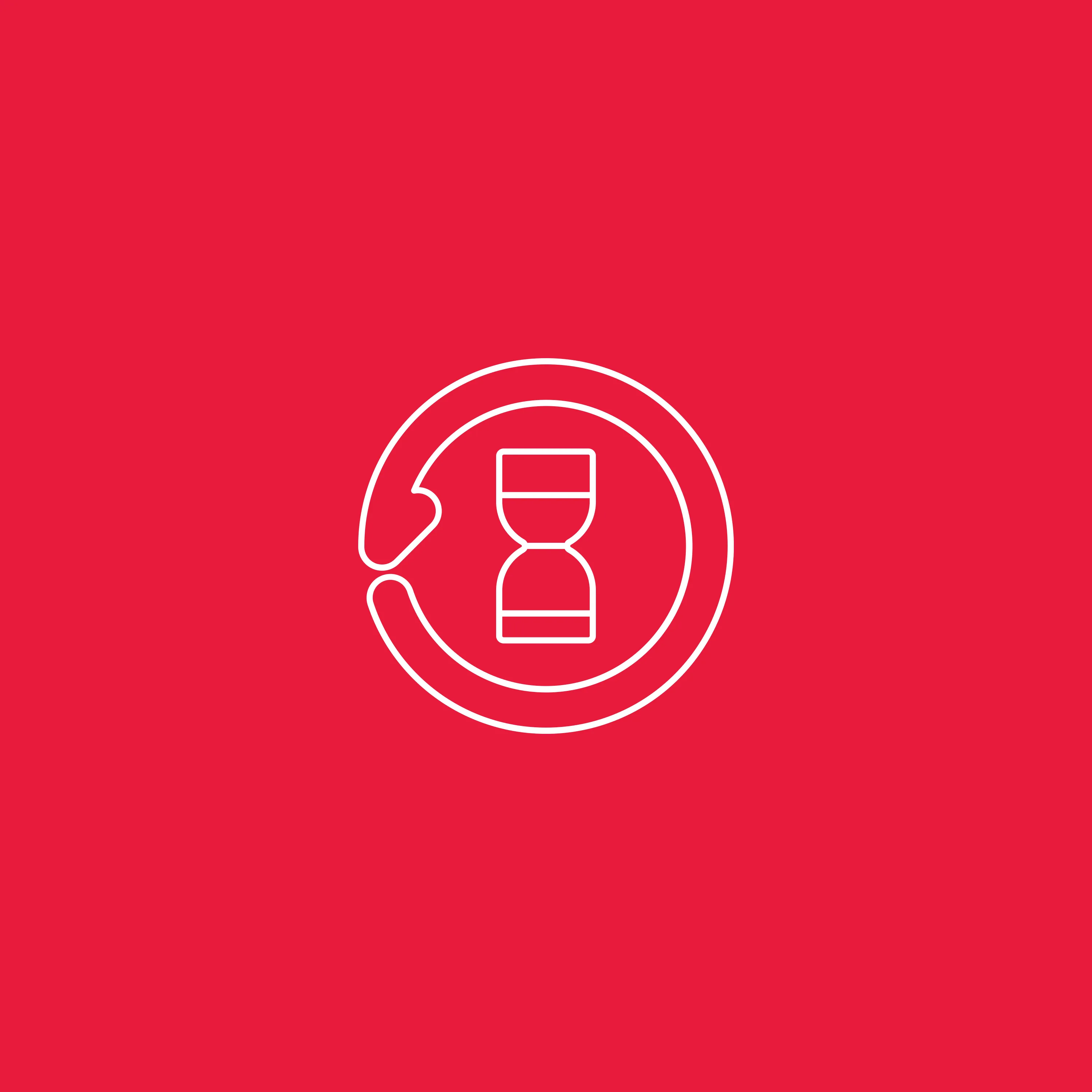 Eine Sanduhr in einem Kreis auf rotem Hintergrund. Symbolisiert Zeitmanagement bei BDO AG Wirtschaftsprüfungsgesellschaft.