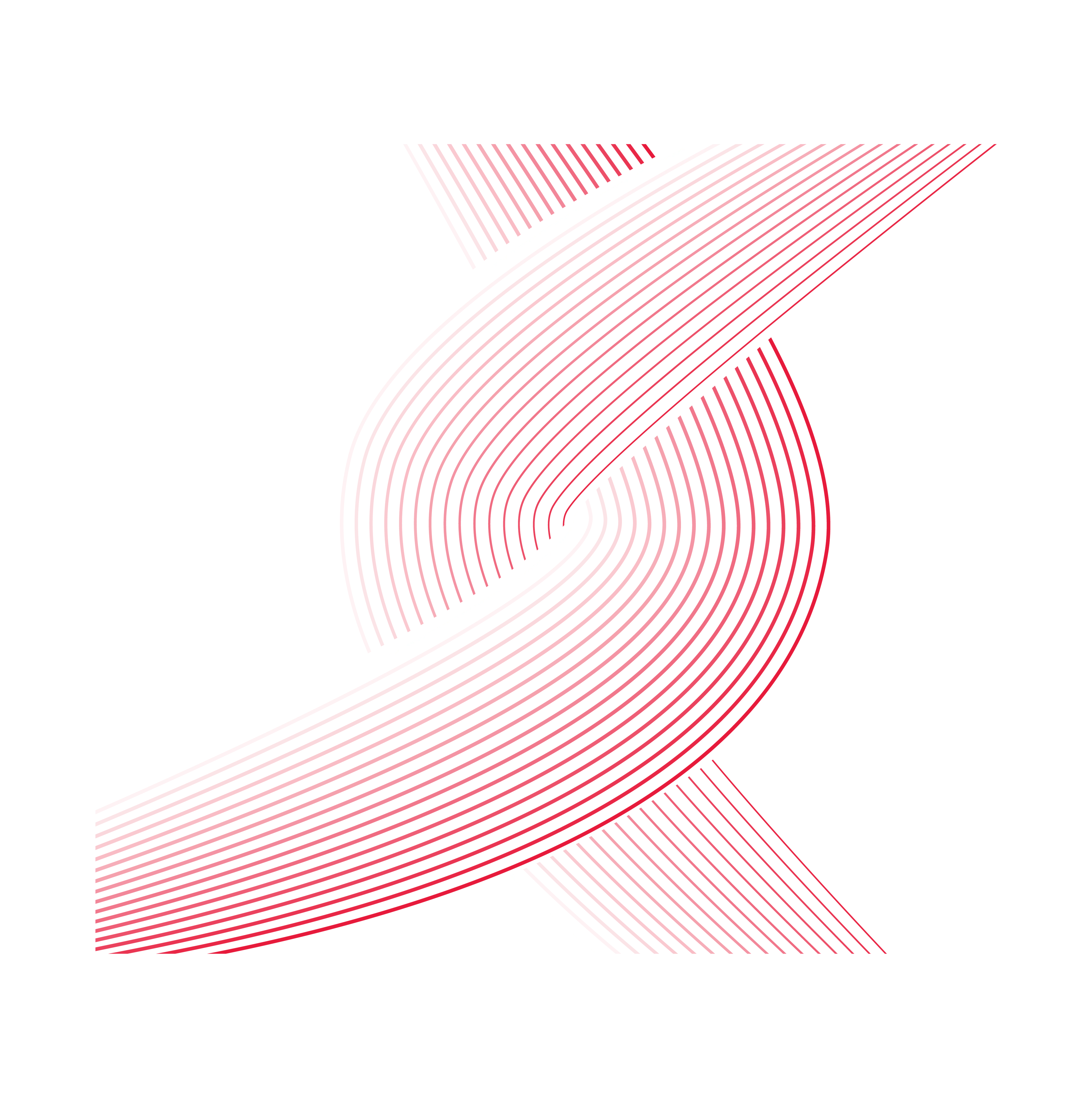 Abstraktes Motiv mit geschwungenen, roten und weißen Linien auf schwarzem Hintergrund, das Dynamik und Vernetzung symbolisiert.