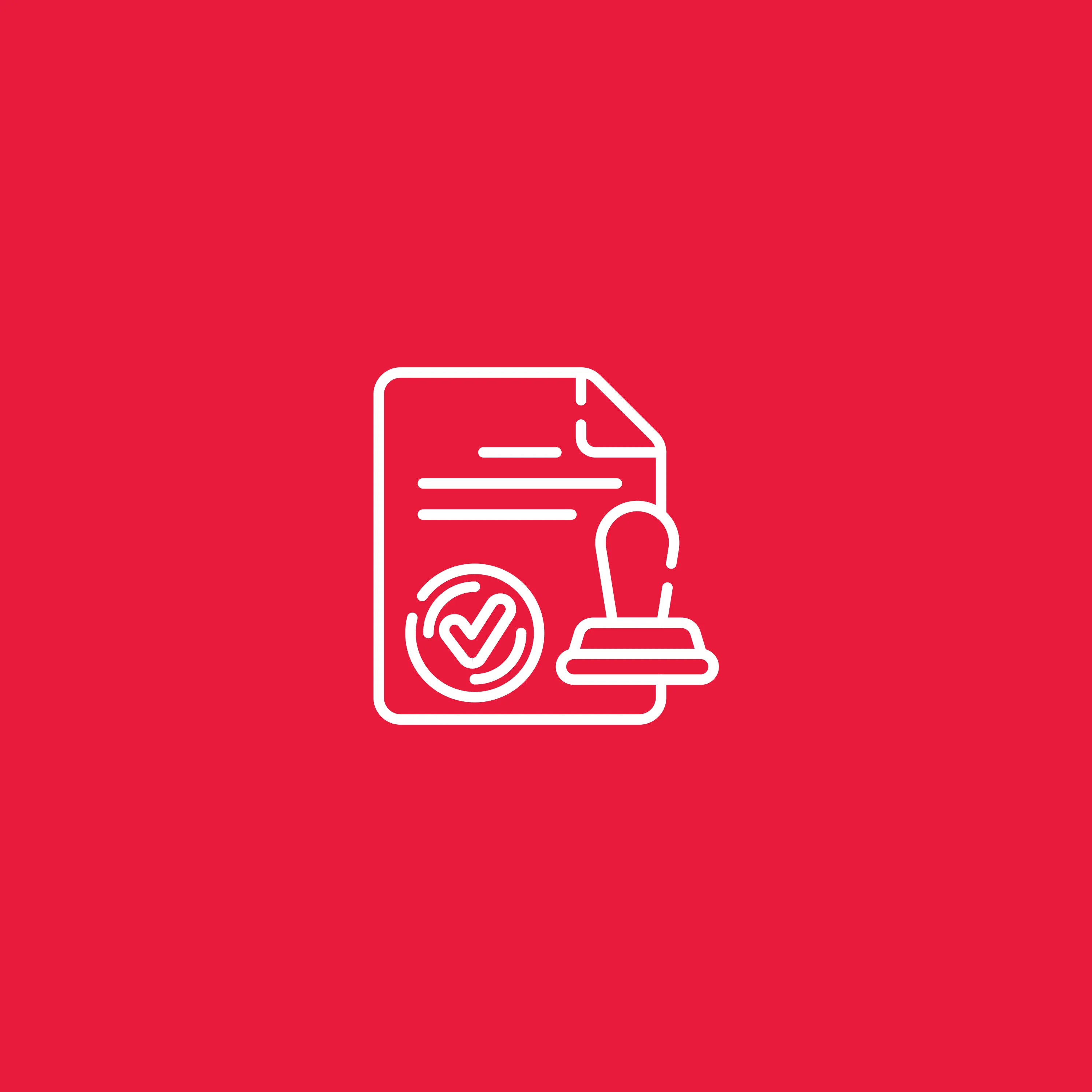 Ein weißes Schildsymbol auf rotem Hintergrund, das Sicherheit und Schutz in der Wirtschaftsprüfung symbolisiert.