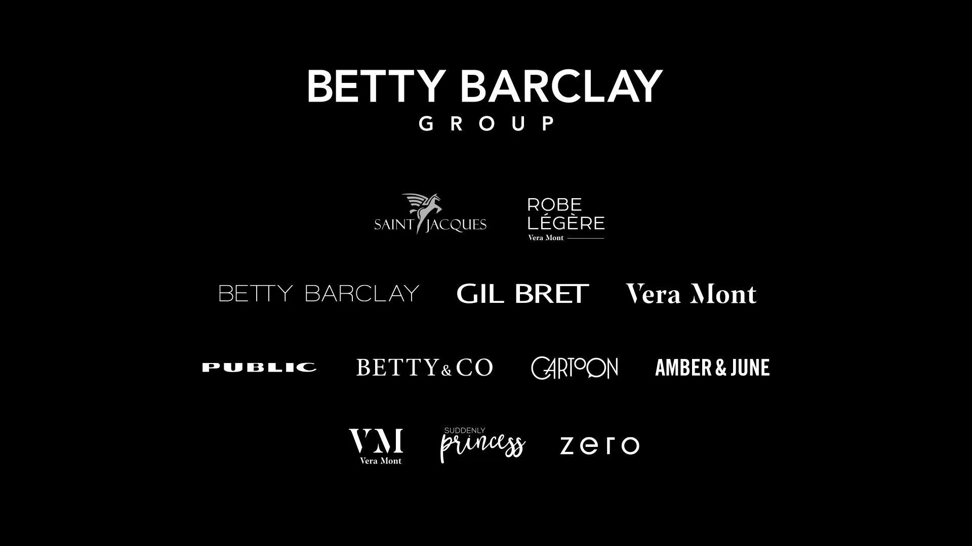 Schwarz-weiße Grafik mit den Markenlogos der Betty Barclay Group aus dem Bereich Mode und Einzelhandel.