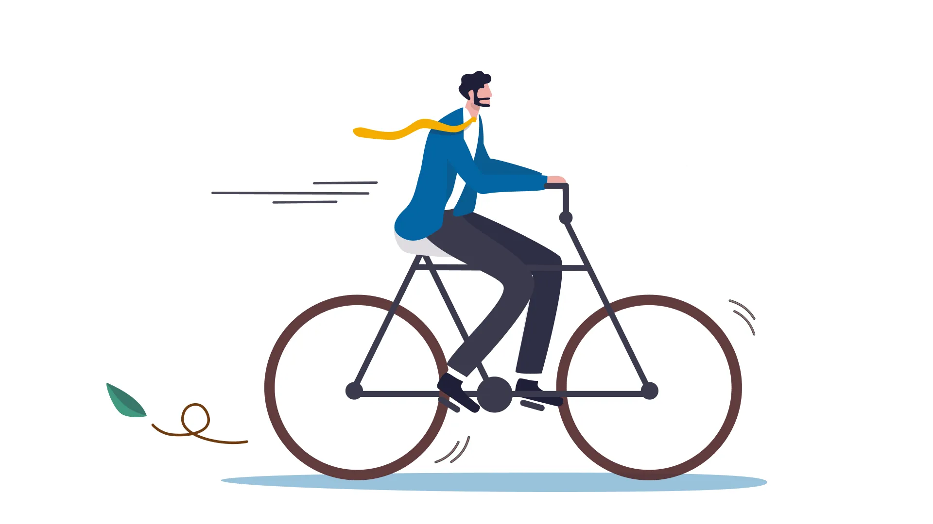 Illustration von einem Mann im Business-Outfit, der dynamisch Fahrrad fährt – für Deine gesunde Work-Life-Balance bei BKK Linde.