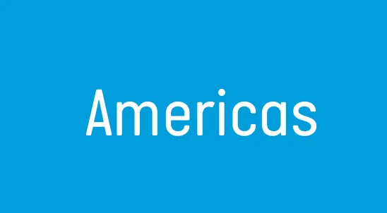 Bold white text 'Americas' on a solid blue background, featured on Computacenter's IT career page.