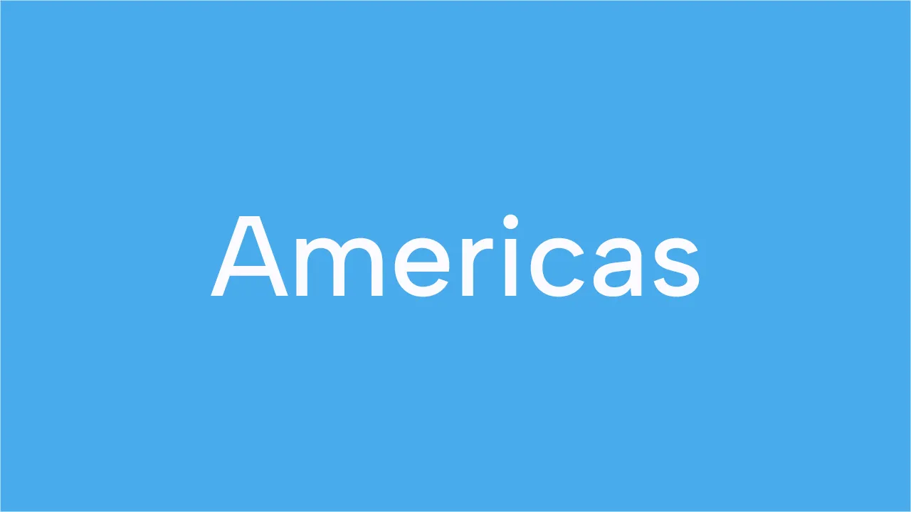 Bold white text 'Americas' on a solid blue background, featured on Computacenter's IT career page.