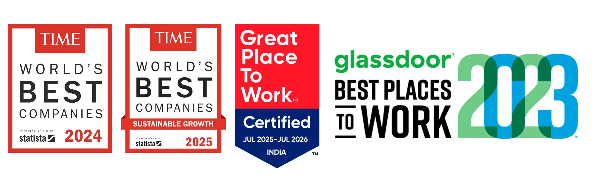 Awards showcasing Computacenter as a top workplace: TIME's World's Best Companies 2024 and 2025, Great Place to Work India 2025-2026, and Glassdoor 2023.