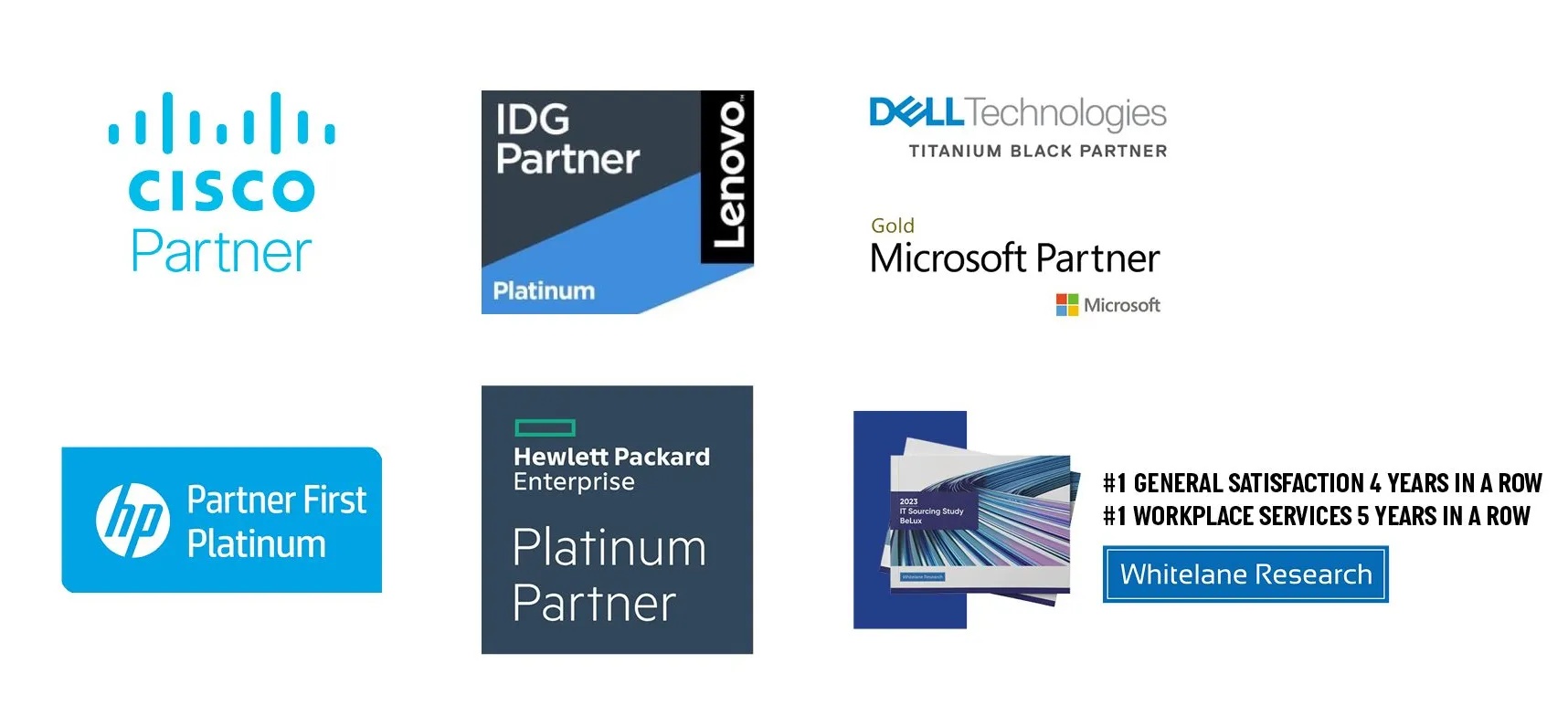 Logos of top IT partners and awards including Cisco, Lenovo, Dell, Microsoft, HP, HPE, and Whitelane Research for Computacenter AG & Co. oHG.