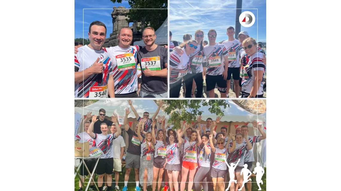 DORNBRACH-Team nimmt fröhlich an einem Firmenlauf teil – Teamgeist und Spaß stehen im Vordergrund.