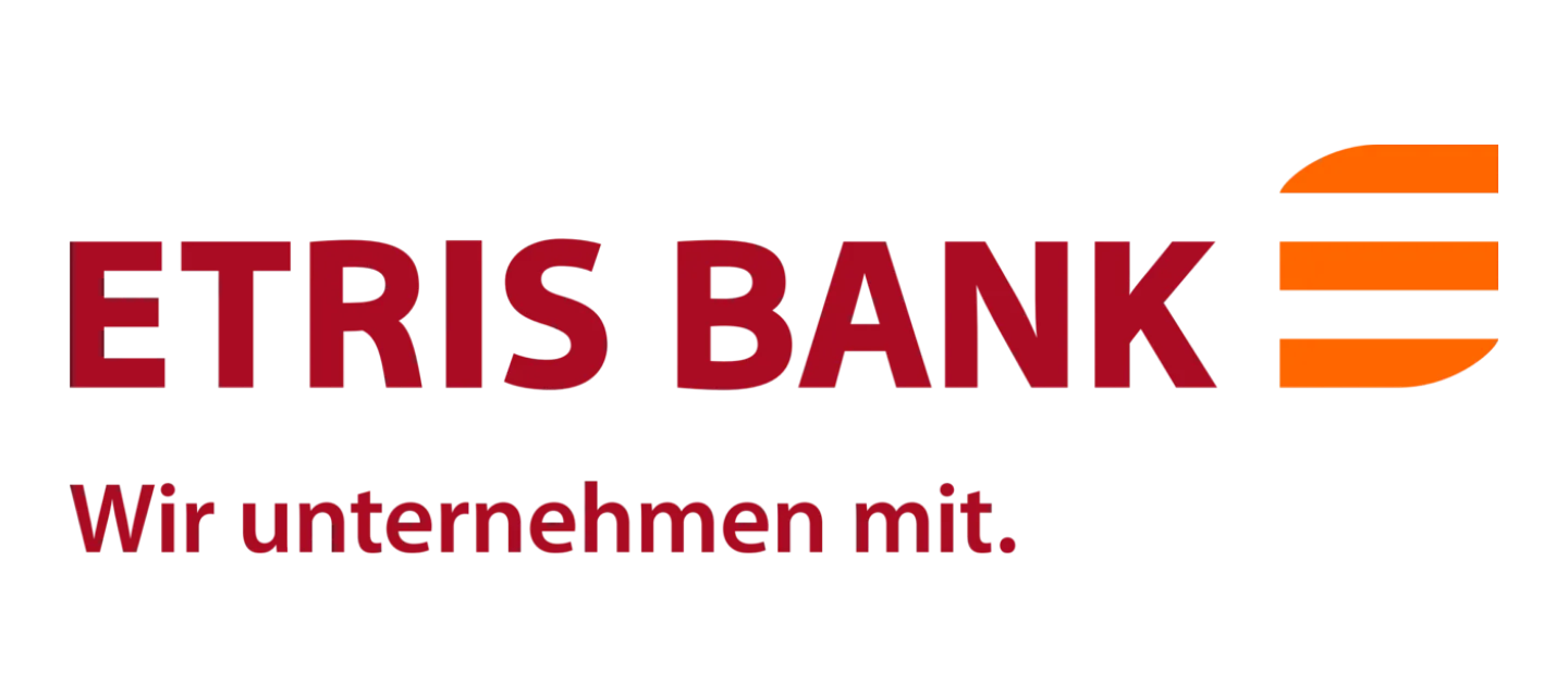 Das ETRIS BANK Logo mit dem Slogan „Wir unternehmen mit.“ auf weißem Hintergrund.