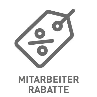 Rabatt-Symbol mit Prozentzeichen und Text "Mitarbeiterrabatte" für Frauenthal Handel Gruppe im Einzelhandel.