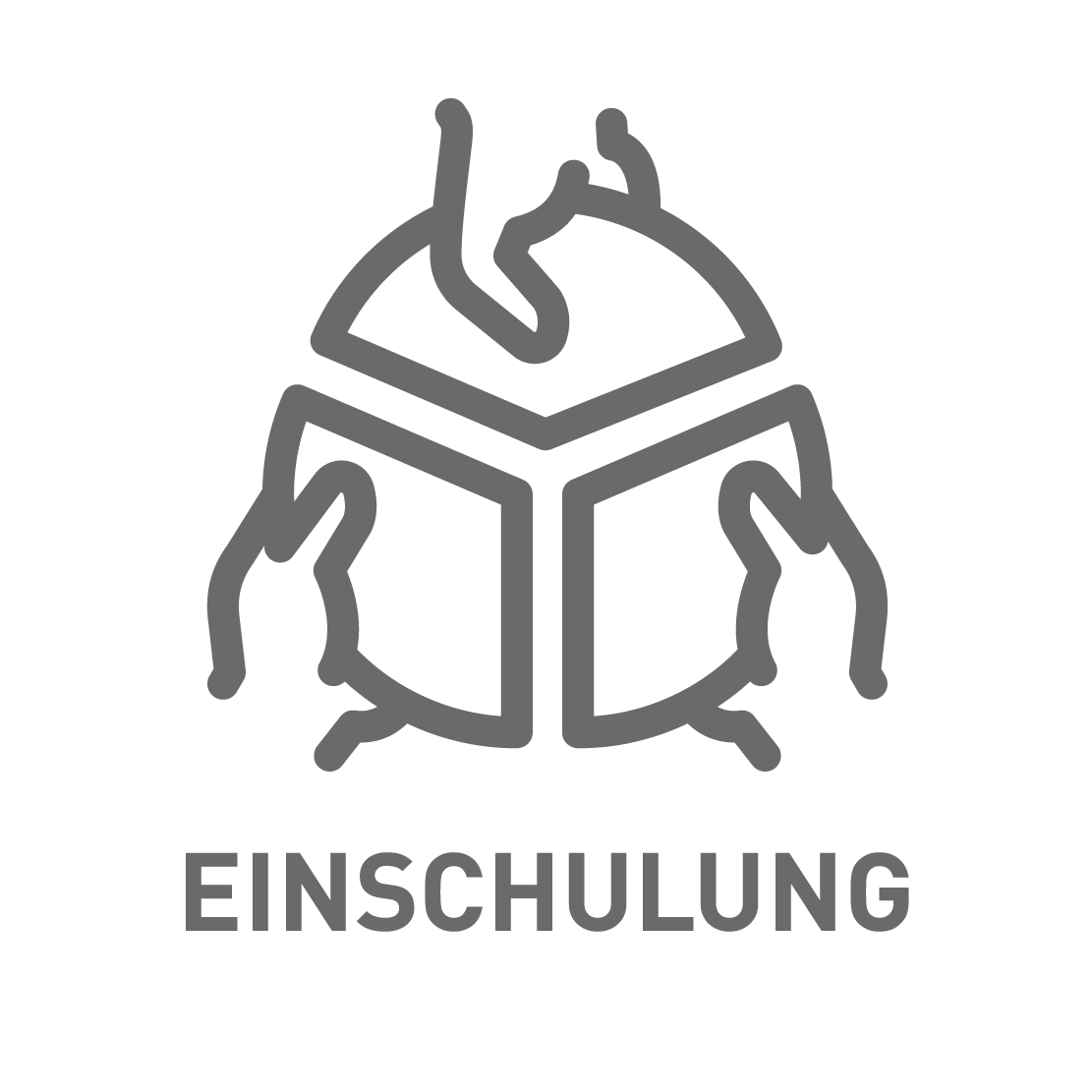 Drei stilisierte Hände greifen nach einem offenen Buch, darunter steht das Wort "Einschulung".