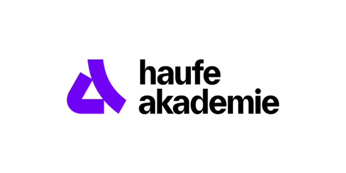 Das Logo der Haufe Akademie mit stilisiertem lila Symbol und Schriftzug, passend für IT-Karriereseite.