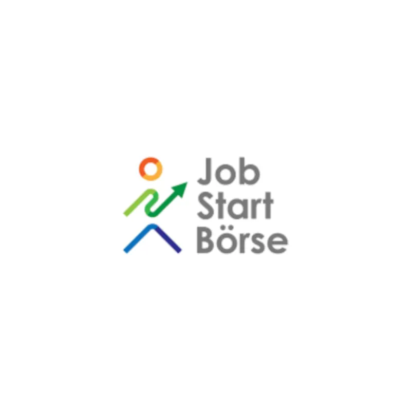 Logo der Job Start Börse mit einer stilisierten Person und einem grünen Pfeil nach oben, passend für die IT-Karrierewebsite.