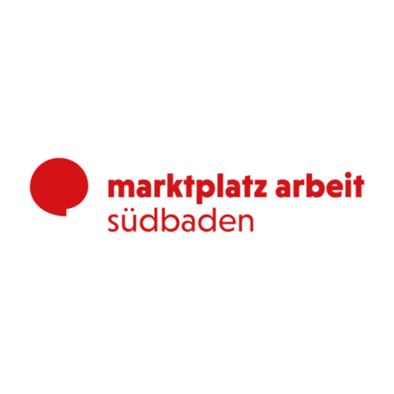Logo von 'Marktplatz Arbeit Südbaden' in roter Schrift mit einer Sprechblase links im IT-Karrierekontext.