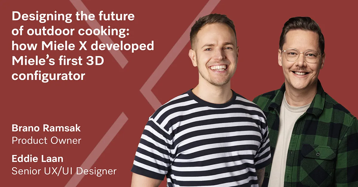 Two smiling Miele X team members, Brano Ramsak and Eddie Laan, introduce the first 3D configurator for outdoor cooking.