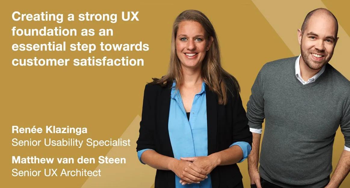 Two smiling UX experts from Miele & Cie. KG stand together, promoting strong UX for better customer satisfaction.