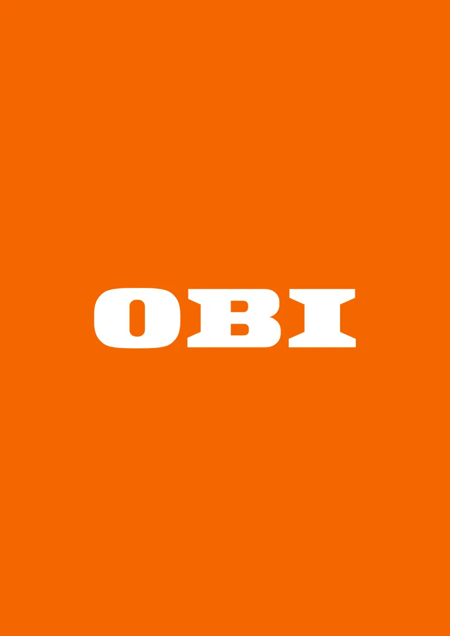 OBI Logo in Weiß auf orangefarbenem Hintergrund – Dein Einstieg in die OBI Arbeitswelt im Einzelhandel.