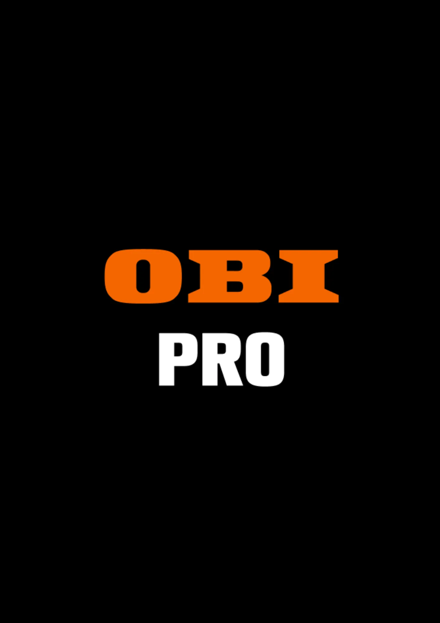 Schwarzer Hintergrund mit dem Schriftzug „OBI PRO“ in orange und weiß, steht für professionelle Karriere bei OBI.