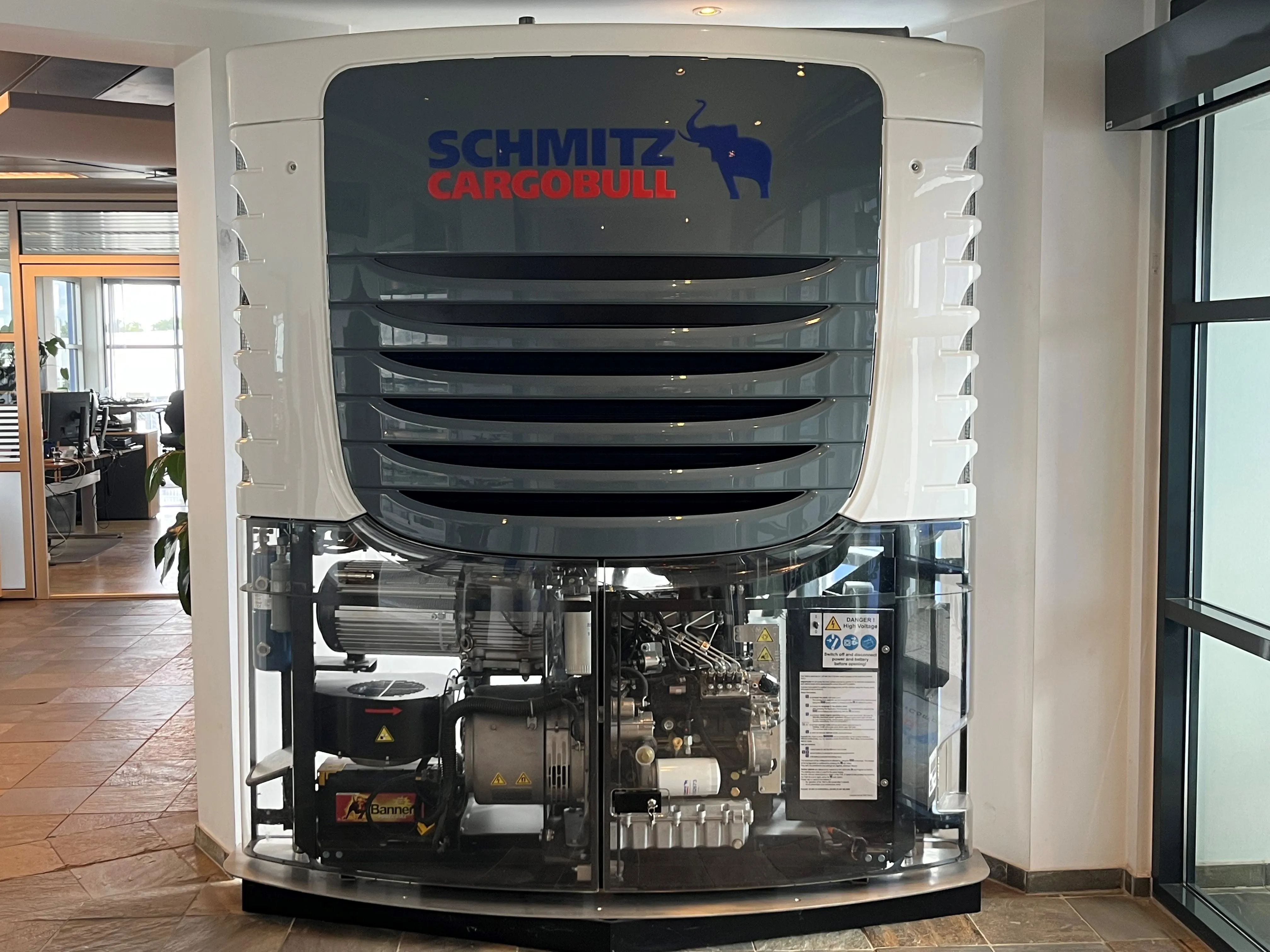 Check out this cool Schmitz Cargobull refrigeration unit on display—engineering at its finest!