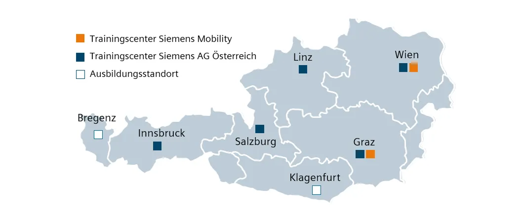 Karte der Standorte von Siemens Österreich