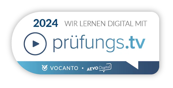 Ein Logo mit der Aufschrift "2024 Wir lernen digital mit prüfungs.tv" für eine digitale Lernplattform.