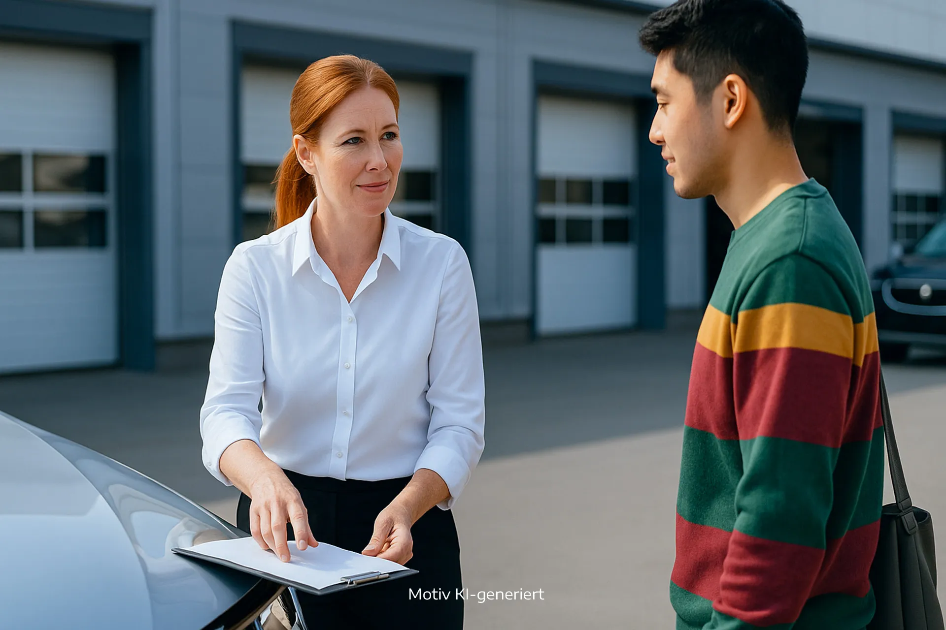 Moderne Architektur mit weißen Wänden und geometrischen Formen, passend für die innovative Automobilindustrie von Stellantis.