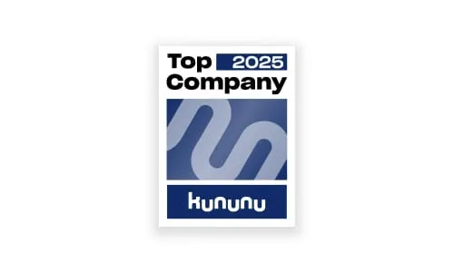 Kununu-Siegel mit der Aufschrift "Top Company 2025", blau-weißes Design, für Storch-Ciret Business Services GmbH.