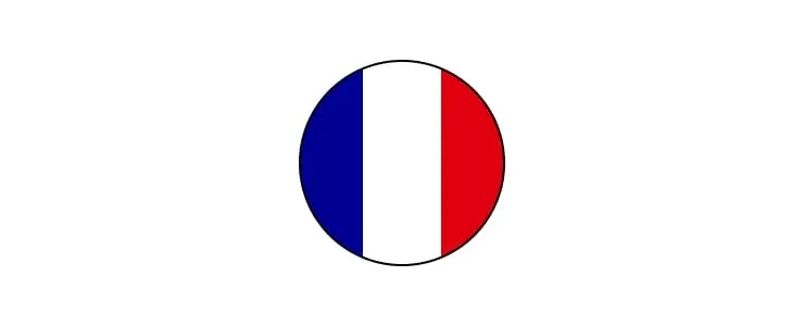 Eine runde Grafik mit der französischen Flagge in Blau, Weiß und Rot.