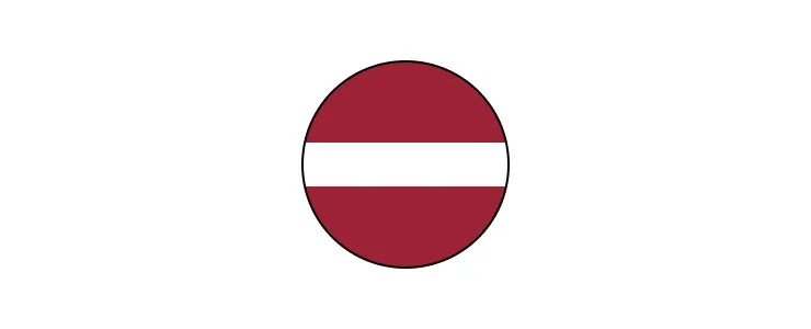 Ein Kreis mit der Flagge Lettlands, rot mit einem weißen Mittelstreifen.