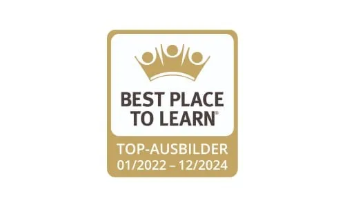 Abzeichen 'Best Place to Learn' für Storch-Ciret Business Services GmbH, Top-Ausbilder 01/2022 - 12/2024.