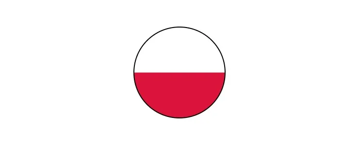 Ein Kreis mit den Farben der polnischen Flagge, oben weiß und unten rot.