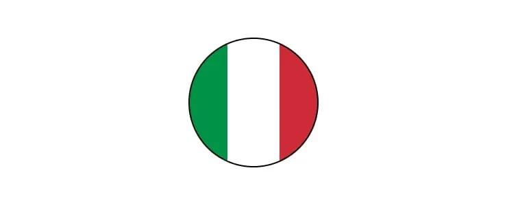 Eine runde italienische Flagge, grün-weiß-rot, auf weißem Hintergrund.