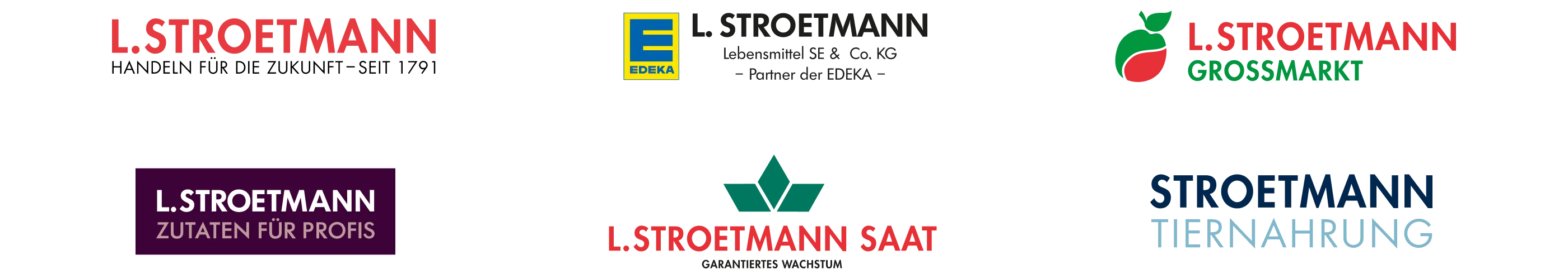 Sechs verschiedene L. Stroetmann Logos aus der Lebensmittelbranche, die Dir die vielfältigen Karrierewege zeigen.