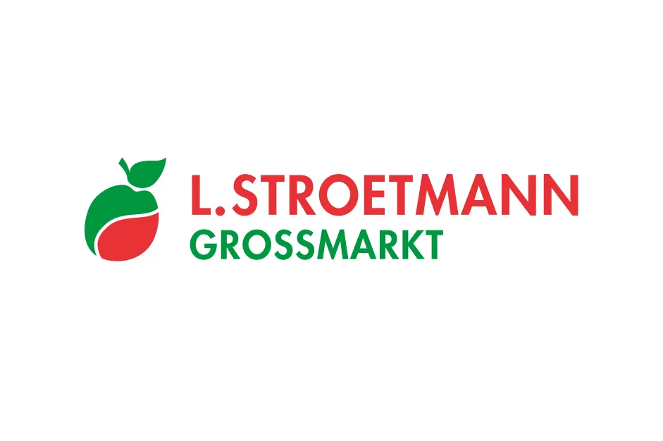 Logo von L. Stroetmann Großmarkt mit stilisierter Frucht, passend zur Lebensmittelbranche.