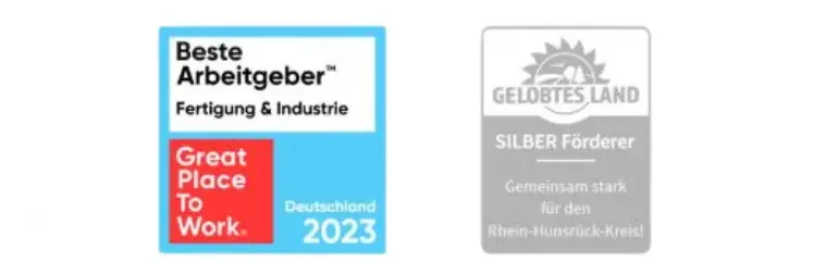 Auszeichnungen: 'Beste Arbeitgeber Fertigung & Industrie 2023' und 'Gelobtes Land Silber Förderer' für Rhein-Hunsrück-Kreis.