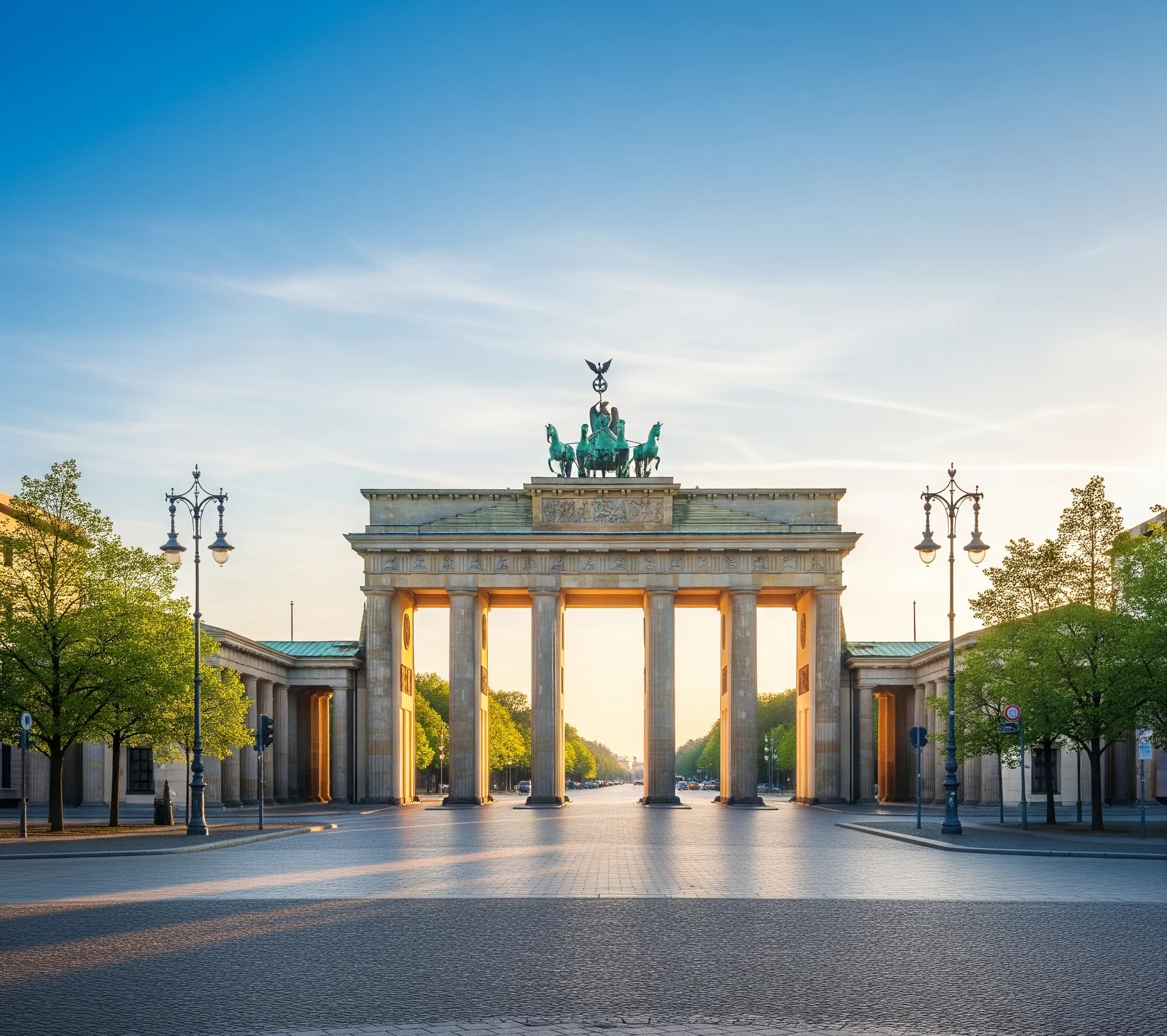 Eine Luftaufnahme von Berlin mit der Spree und dem Fernsehturm im Hintergrund bei Sonnenuntergang.