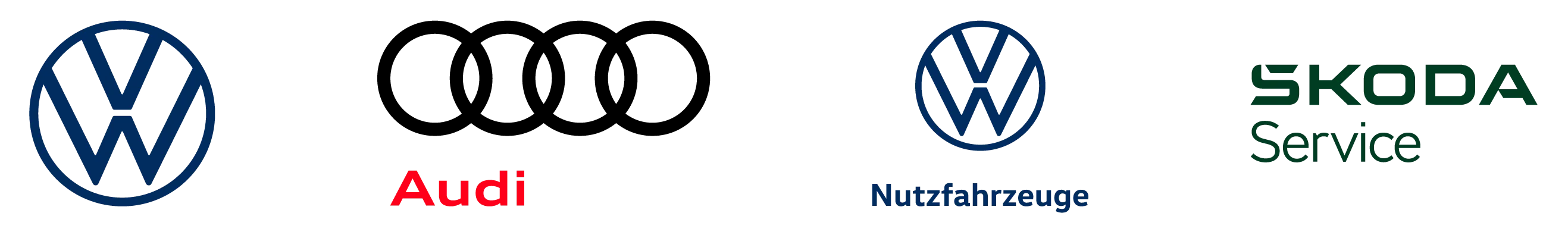 Logos von Volkswagen, Audi Service und ŠKODA Service, die die Automarken auf der Volkswagen Retail GmbH Karriereseite repräsentieren.