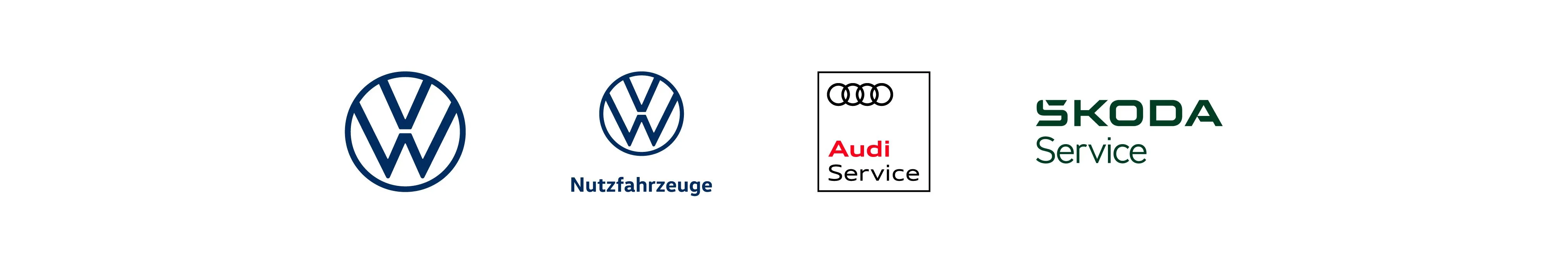 Logos von Volkswagen, Audi Service und ŠKODA Service, die die Automarken auf der Volkswagen Retail GmbH Karriereseite repräsentieren.