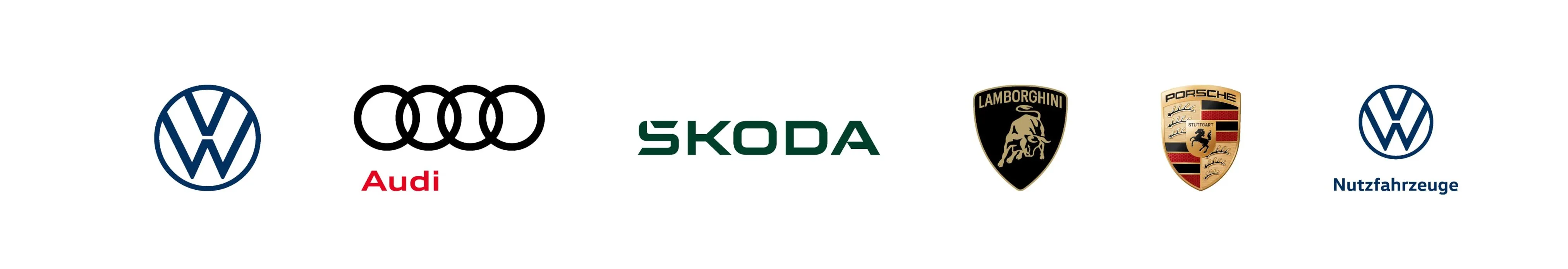 Logos der Marken Volkswagen, Audi, Skoda, Lamborghini, Porsche und Volkswagen Nutzfahrzeuge auf einer Karrierewebseite.