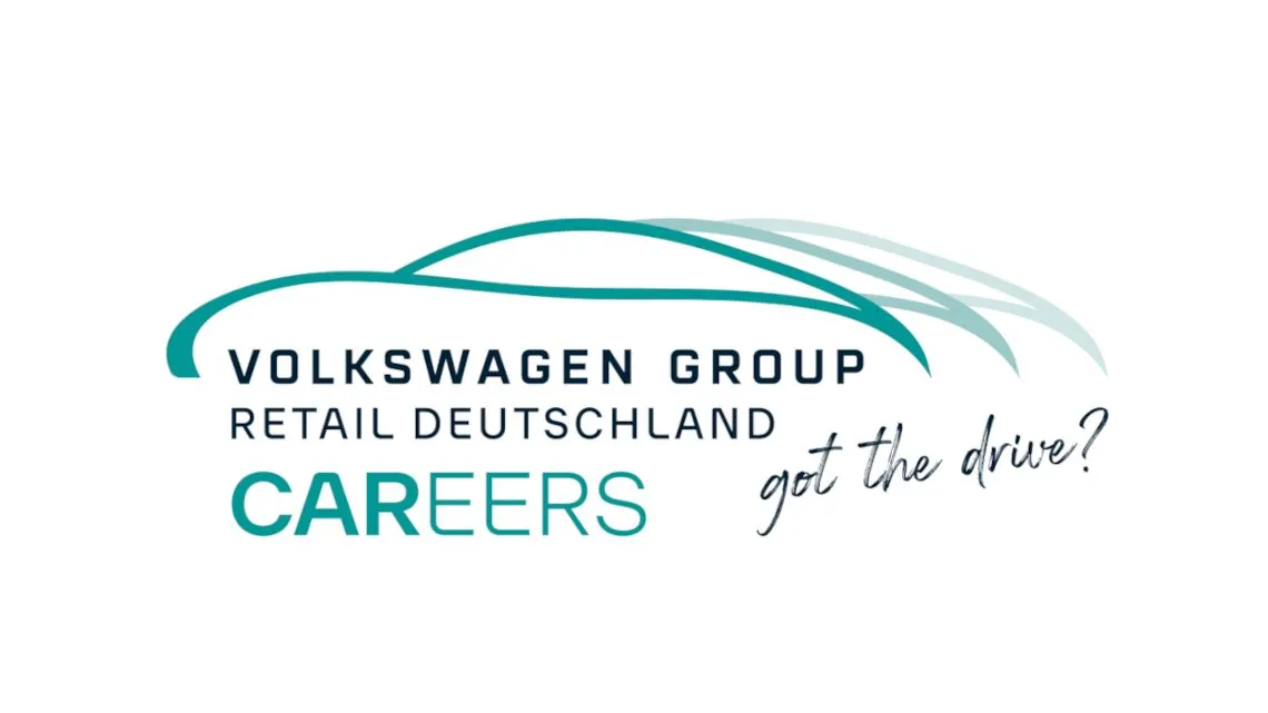 Volkswagen Group Retail Deutschland Careers Logo mit Slogan 'Got the drive?' in Türkis.