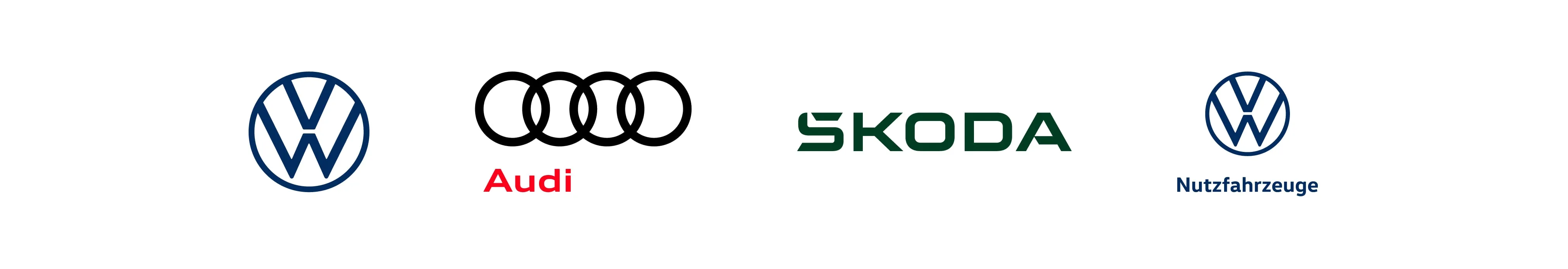 Logos der Marken Volkswagen, Audi, Škoda und Volkswagen Nutzfahrzeuge für die Karrierewebsite von Volkswagen Retail GmbH.