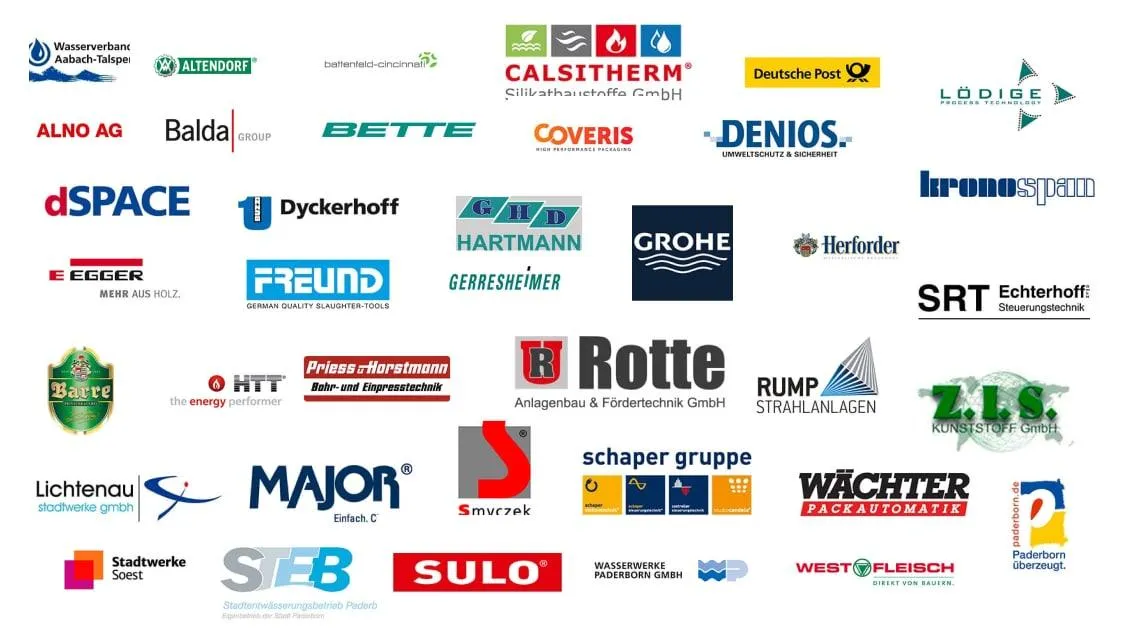 Viele verschiedene Firmenlogos aus der Energie- und Versorgungsbranche, die zeigen, bei welchen Unternehmen Du arbeiten könntest.